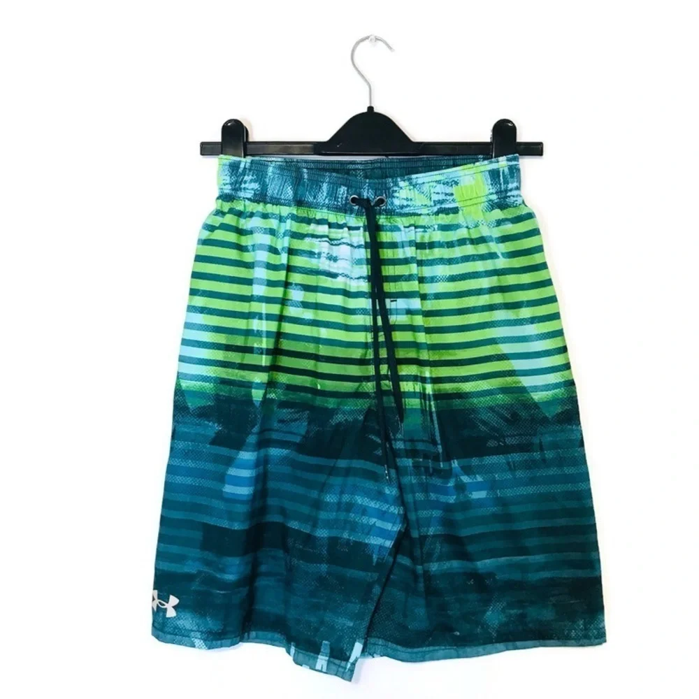 Under Armour Blue and Green Striped Shorts Swim trunks Men's Swim Trunk SMALL